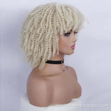 Blonde Kinky Curly Wig Middle Part Afro Curly Medium Length Heat Resistant Synthetic Hair Full Wigs For Women Halloween Wigs